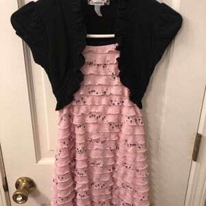 Pink and Black Kids Dress with Ruffles